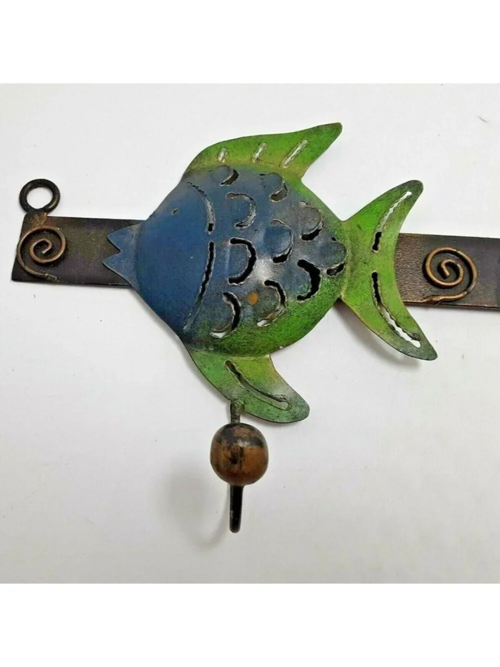 Tropical Fish Metal Wall 3 Hook Blue Green Cabin Cottage Lodge